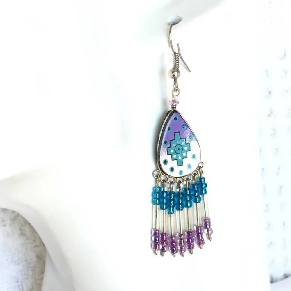 Turquoise and purple southwestern style dangle earrings